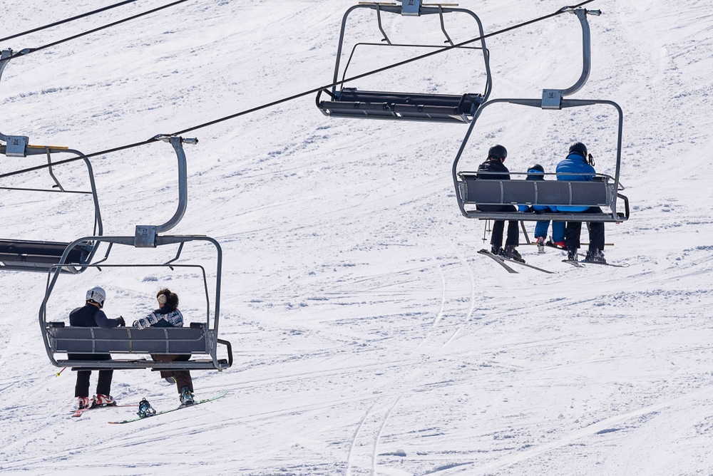 SKiers riding the chairlifts at Little Switzerland Ski Area in Wisconsin